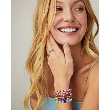 XOCARTIGE Beaded Stretch Bracelets for Women Colorful Clay Fruit Happy Face Bead Bracelet Rainbow He...
