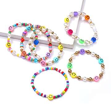 Colorful Beaded Stretch Bracelets for Women, Y2K Summer Delights