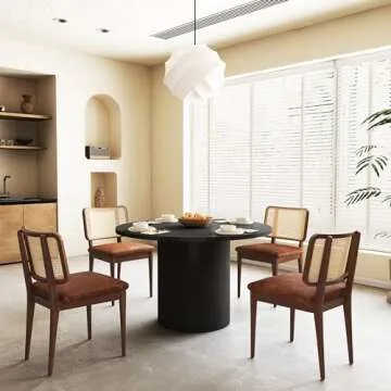 47 Inch Round Dining Table, Farmhouse Fluted Dining Kitchen Table, Modern Wood Small Circle Dining Table for Kitchen Living Room, Black