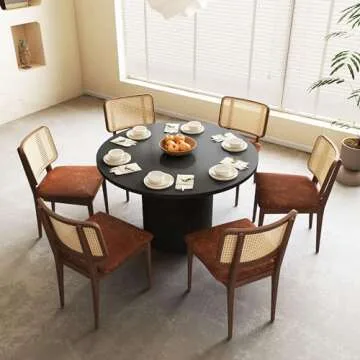 47 Inch Round Dining Table, Farmhouse Fluted Dining Kitchen Table, Modern Wood Small Circle Dining Table for Kitchen Living Room, Black