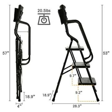 WiberWi 3 Step Ladder with Safety Handrails & Tool Bag