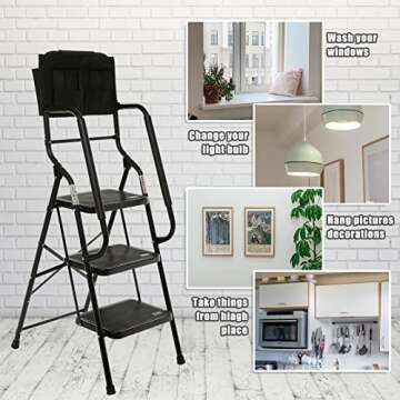 WiberWi 3 Step Ladder with Safety Handrails & Tool Bag