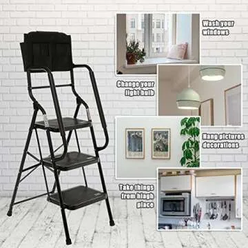 WiberWi 3 Step Ladder with Safety Handrails & Tool Bag