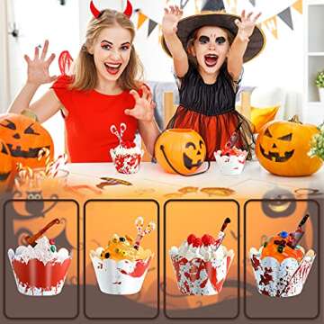 Tenare 48 Pieces Halloween Cupcake Toppers Wrappers Horror Cake Decoration Halloween Scissors Axe Machete Food Decor Horror Atmosphere Creation for Theme Party, Ghost Party, Birthday