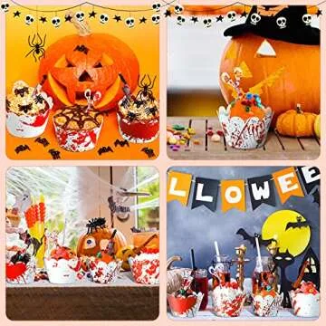 Tenare 48 Pieces Halloween Cupcake Toppers Wrappers Horror Cake Decoration Halloween Scissors Axe Machete Food Decor Horror Atmosphere Creation for Theme Party, Ghost Party, Birthday