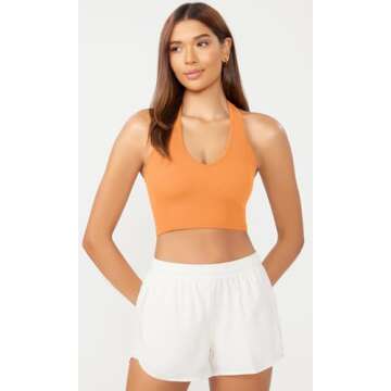 ODODOS 3-Pack Seamless Racerback Crop Tank for Women Ribbed Knit Soft Crop Tops, Neon Pink+Green+Orange, Medium/Large