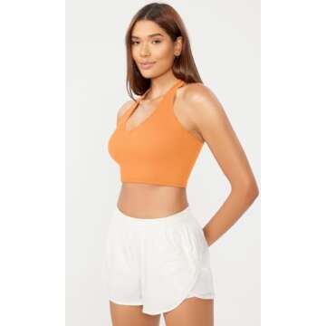 ODODOS 3-Pack Seamless Racerback Crop Tank for Women Ribbed Knit Soft Crop Tops, Neon Pink+Green+Orange, Medium/Large