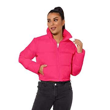 Hujoin Women's Crop Short Jacket Cropped Puffer Fashion Jackets for Women Warm Winter Lightweight Coat Comfortable Pocket Large