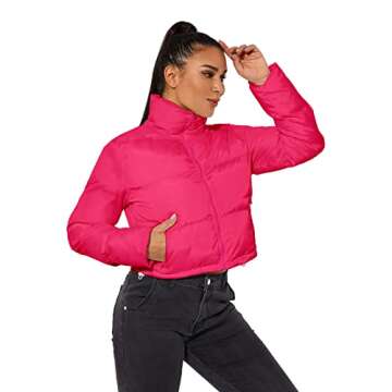 Hujoin Women's Crop Short Jacket Cropped Puffer Fashion Jackets for Women Warm Winter Lightweight Coat Comfortable Pocket Large