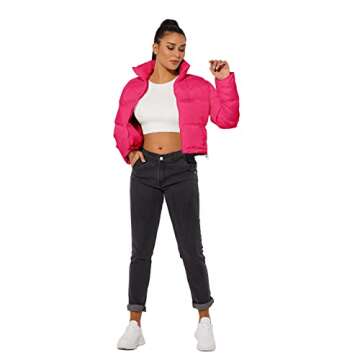 Hujoin Women's Crop Short Jacket Cropped Puffer Fashion Jackets for Women Warm Winter Lightweight Coat Comfortable Pocket Large