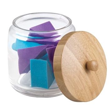 mDesign Small Apothecary Organizer Canister Jars - Glass Containers with Bamboo Lid for Bathroom, Organization Holder for Vanity, Counter, Brock Collection, 2 Pack - Clear/Natural