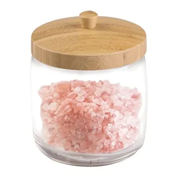 mDesign Small Apothecary Organizer Canister Jars - Glass Containers with Bamboo Lid for Bathroom, Organization Holder for Vanity, Counter, Brock Collection, 2 Pack - Clear/Natural