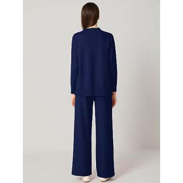 SuperPrity Lounge Sets for Women Two Piece Outfits Knit Sweater Top Wide Leg Pants Matching Sets Sweatsuits 2024 Fall Fashion-XL,Navy Blue