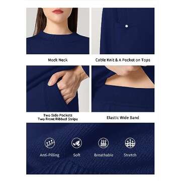 SuperPrity Lounge Sets for Women Two Piece Outfits Knit Sweater Top Wide Leg Pants Matching Sets Sweatsuits 2024 Fall Fashion-XL,Navy Blue