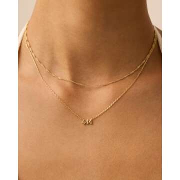 PAVOI Rhodium Plated Angel Number Pendant Layering Necklace for Women | 444 Lucky Numerology Singapo...