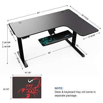 EUREKA ERGONOMIC 61" L Shape Dual Motor Electric Height Adjustable Standing Desk with Keyboard Tray,...