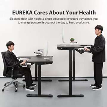 EUREKA ERGONOMIC 61" L Shape Dual Motor Electric Height Adjustable Standing Desk with Keyboard Tray, Sit Stand Up Home Office Corner Rising Computer Gaming Table w Memory Preset Large Mousepad, Right