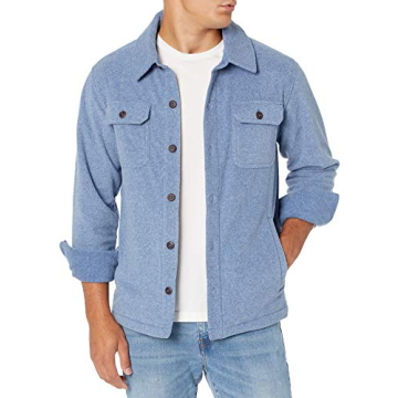 Amazon Essentials Men's Long-Sleeve Polar Fleece Shirt Jacket - Cozy & Stylish in Light Gray.