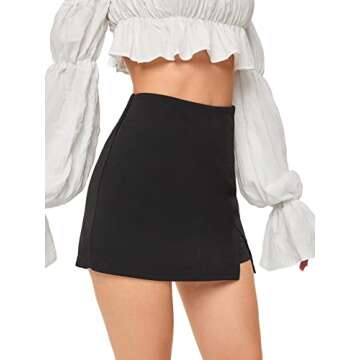 WDIRARA Women's Contrast Binding Knot Side Mid Waist Asymmetrical Skirt Shorts