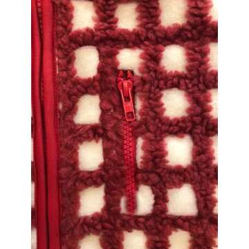 MAYZIA Women's Checkered Polar Fleece Vest Sleeveless Cardigan High Collared Zip Up Winter Top Red Sherpa Warm Outfit (Red, Small)