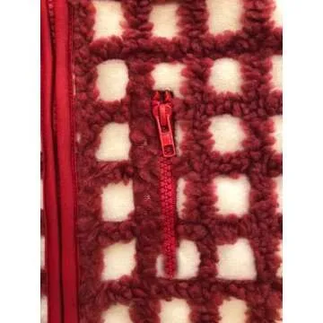 MAYZIA Women's Checkered Polar Fleece Vest Sleeveless Cardigan High Collared Zip Up Winter Top Red Sherpa Warm Outfit (Red, Small)