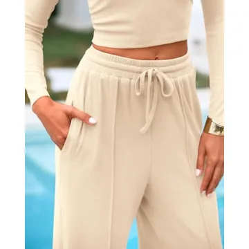 BTFBM Casual 2 Piece Sets Ribbed Top & Wide Leg Pants