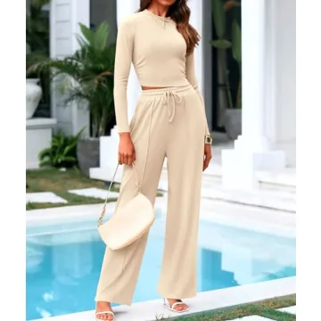 BTFBM Casual 2 Piece Sets Ribbed Top & Wide Leg Pants