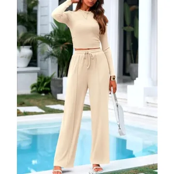 BTFBM Casual 2 Piece Sets Ribbed Top & Wide Leg Pants