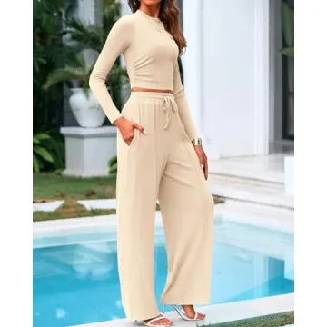 BTFBM Casual 2 Piece Sets Ribbed Top & Wide Leg Pants
