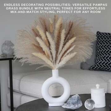 Natural Dried Pampas Grass Bouquet - 85 PCS with Bunny Tails, Dried Flowers, and Pompas for Boho Hom...