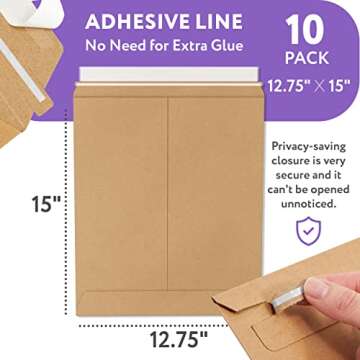 APQ Natural Rigid Mailers 12.75 x 15 Inches. Pack of 10 Photo Mailer Envelopes. Flat Cardboard Maile...