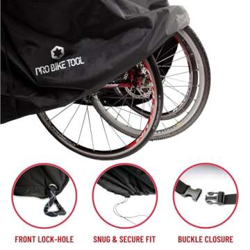 PRO BIKE TOOL Waterproof Bike Cover - Outdoor Bicycle Storage Fits up to Bikes - Heavy Duty Ripstop Material with UV Protection for Yard, Garden, or Car Racks - Durable Black Design - 81.5x46.5-Inch