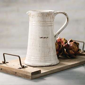 Sullivans Modern Farmhouse Decorative Ceramic Pitcher, 8 x 7 x 10 inches, Distressed Farmhouse Déco...