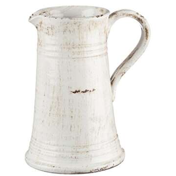 Sullivans Modern Farmhouse Decorative Ceramic Pitcher, 8 x 7 x 10 inches, Distressed Farmhouse Décor, Off-White Crackled Finish, Faux Floral Vase, Mantel, Dining Table and Living Room Décor (CM2364)