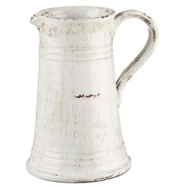 Sullivans Modern Farmhouse Decorative Ceramic Pitcher, 8 x 7 x 10 inches, Distressed Farmhouse Décor, Off-White Crackled Finish, Faux Floral Vase, Mantel, Dining Table and Living Room Décor (CM2364)