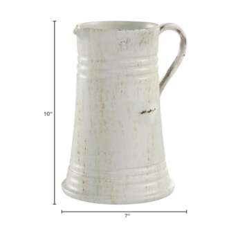 Sullivans Modern Farmhouse Decorative Ceramic Pitcher, 8 x 7 x 10 inches, Distressed Farmhouse Décor, Off-White Crackled Finish, Faux Floral Vase, Mantel, Dining Table and Living Room Décor (CM2364)