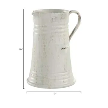 Sullivans Modern Farmhouse Decorative Ceramic Pitcher, 8 x 7 x 10 inches, Distressed Farmhouse Décor, Off-White Crackled Finish, Faux Floral Vase, Mantel, Dining Table and Living Room Décor (CM2364)