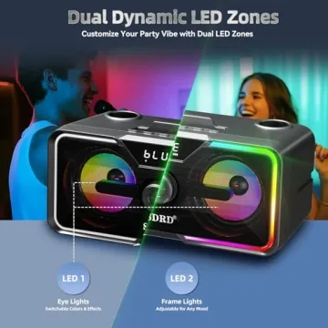 Karaoke Machine with 2 Wireless Microphones, SD-215 Bluetooth Speaker for Adults, PA System with Bass/Treble Adjustment, DJ Lights, Supports BT/AUX/USB for Party Outdoor -Black