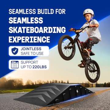 Yes4All Single-Piece Skateboard Ramp, Bike Ramp, Skate Ramp - Durable & Designed for Beginners, Capacity 220Lbs - 44" Length
