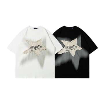 Ponitrack Unisex Y2K Oversized Graphic Tee - Vintage Star Print