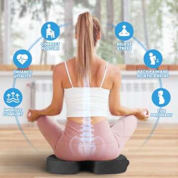 TushGuard Seat Cushion - Memory Foam Cushion for Office Chair, Car Seat, Airplane, Bleacher - Sciatica & Hip & Coccyx Pain Relief Desk Chair Cushion for Long Sitting Office Workers, Car Drivers