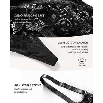 SHARICCA Lace G-String Thongs for Women Comfort Sexy Underwear Breathable T-back Thongs Panties Pack, 3P03,M