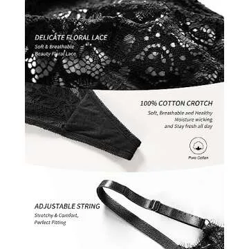 SHARICCA Lace G-String Thongs for Women Comfort Sexy Underwear Breathable T-back Thongs Panties Pack, 3P03,M