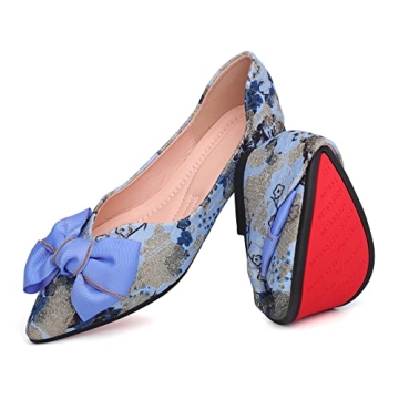 Hxlber Women's Flats Shoes Pointed Toe Bow Embroidery Ballet Comfortable Dressy Slip On Flat Shoes B...