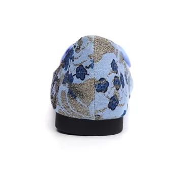 Hxlber Women's Flats Shoes Pointed Toe Bow Embroidery Ballet Comfortable Dressy Slip On Flat Shoes Blue Size 9