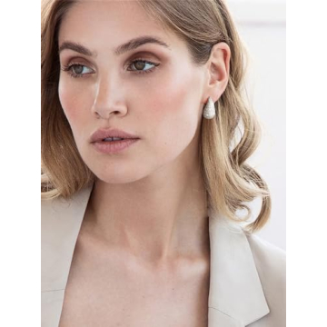 Trendy Silver Chunky Hoop Earrings with Cubic Zirconia Teardrops