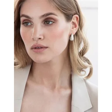 Trendy Silver Chunky Hoop Earrings with Cubic Zirconia Teardrops