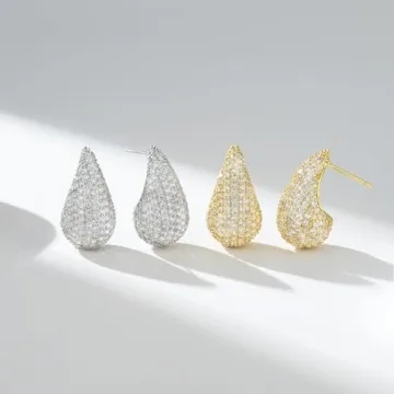 Trendy Silver Chunky Hoop Earrings with Cubic Zirconia Teardrops