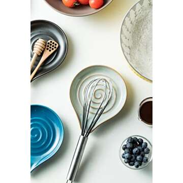 Cormomu Spoon Rest, Large Ceramic Spoon Holder for Stove Top, Heat-Resistant Cooking Spoon Rest for Kitchen Counter Decor, 5 Inches (Gray)