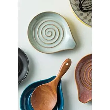 Cormomu Spoon Rest, Large Ceramic Spoon Holder for Stove Top, Heat-Resistant Cooking Spoon Rest for Kitchen Counter Decor, 5 Inches (Gray)